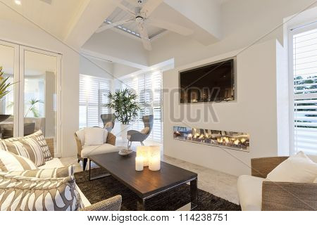 Beautiful Living Room With A Fireplace