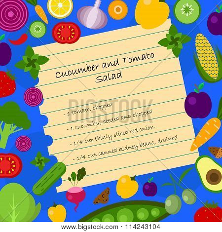 banner with flat vegetable icons for vegetarian restaurant home cooking menu and organic healthy eat