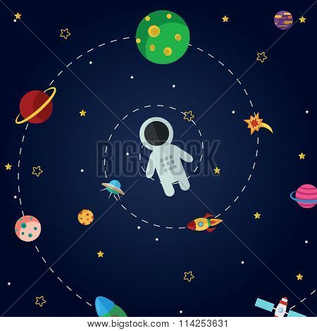 Flat design composition of space icons