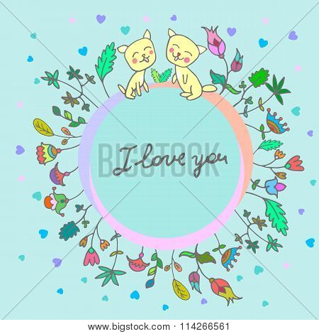 Romantic love vector with cute cats