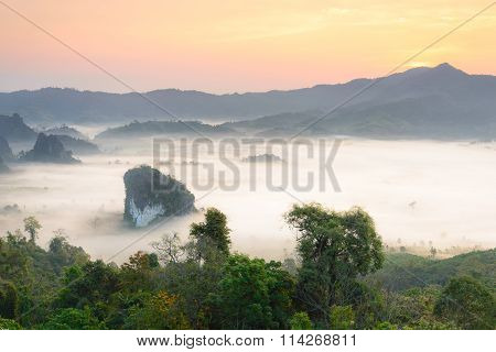 Morning Mist At Phu Lang Ka, Phayao, Thailand