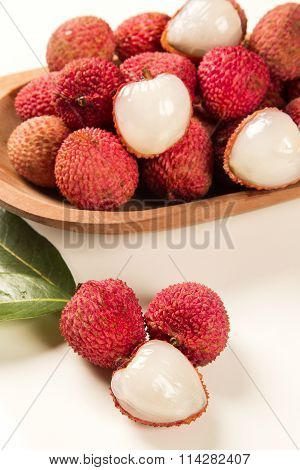 Fresh Lychees On White Background.