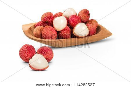 Fresh Lychees On White Background.
