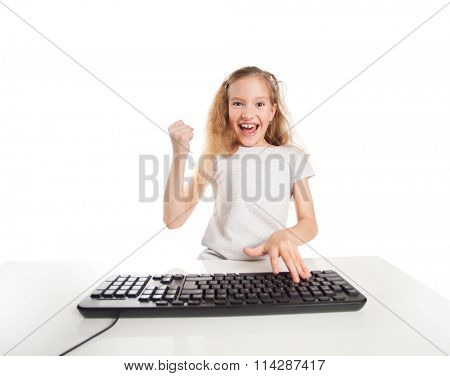 Child looking at a computer. Computer addiction