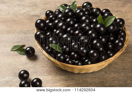 Berry Jaboticaba In Bowl On Wooden Table