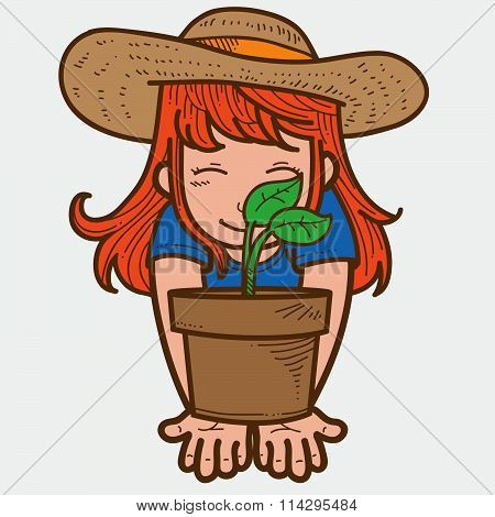 Girl with plant on pot