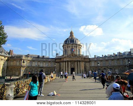 Paris, France - July, 20 2014: Paris Bridge's Pont des Arts Love Locks before taken down