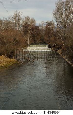 Waterfall  And River With  Near Xanthi In Greece