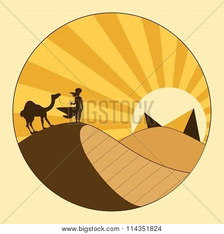 Nomad And Camel Looking To Pyramides Postcard