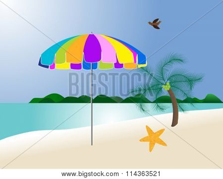 Vector illustration of a colorful umbrella on the beach