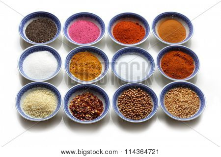 Oriental spices  in the bows over  white background