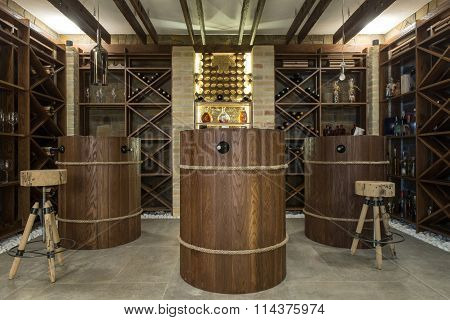 Modern wooden winery or wine cellar