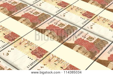 Pakistan rupee bills stacks background. Computer generated 3D photo rendering.