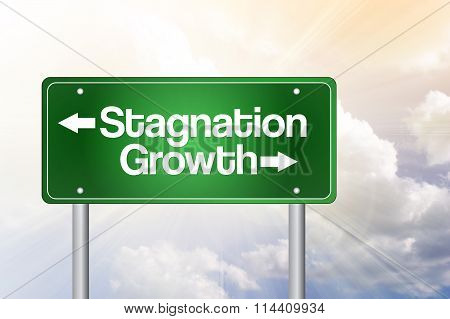 Stagnation Or Growth Green Road Sign, Business Concept..