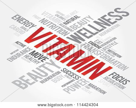 Vitamin Word Cloud, Fitness, Sport, Health Concept