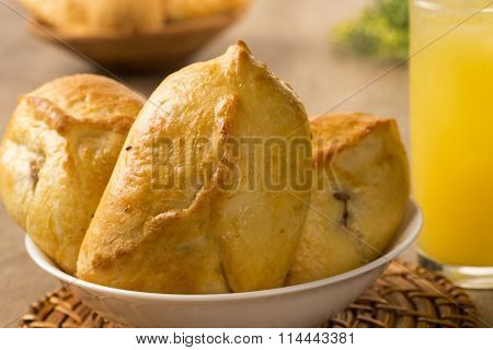 Esfiha Meat On The Table With Soda And Orange Juice