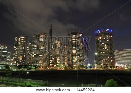 High-rise condominium in Yokohama Minatomirai 21 Japan (night scene)