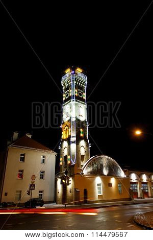 Fire station with old fire tower in Grodno Belarus