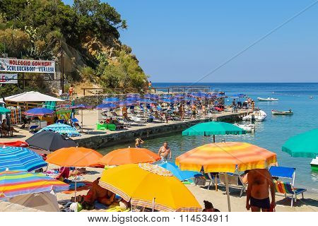 People On The Coast Of Tyrrhenian Sea, Sant Andreas On Elba Island, Italy