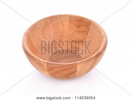 Round Wooden Bowl On White Background