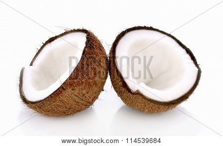 Coconut With Half Isolated On White Background