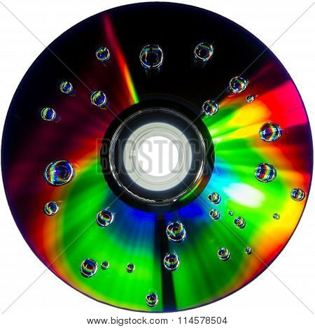 colorful water drops on CD DVD disc