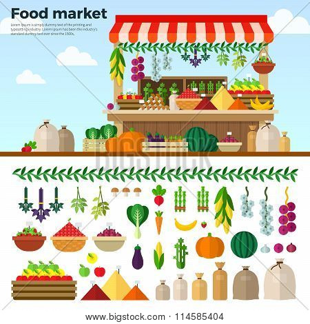 Healthy Food Market of Vegetables, Fruits, Berries