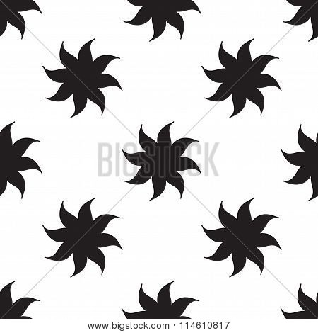 Stylized Stars Seamless Pattern. Black Elements On White Background. Abstract Texture. Vector.