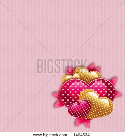 Cute Valentine Day pink and yellow hearts bouquet.