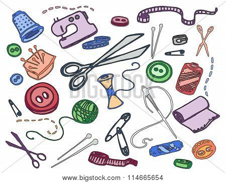 Doodle vector set of tailor business