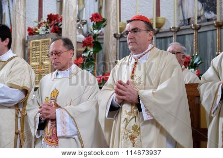 ZAGREB, CROATIA - JANUARY 31: Holy Mass, the consecration of the new altar, led by Cardinal Josip Bozanic, archbishop of Zagreb in the church of Saint Blaise in Zagreb, Croatia on January 31, 2015