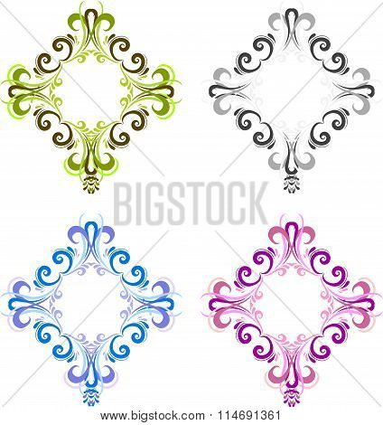 Four diamond shaped vintage frame for photos with a square in the center