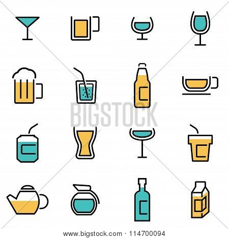 Trendy Flat Line Icon Pack For Designers And Developers. Vector Line Beverages Icon Set