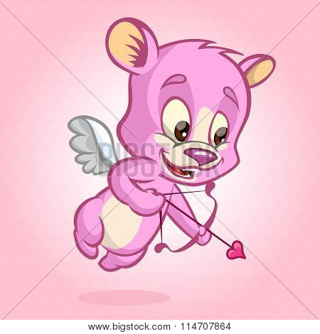 Valentine cupid bear ready to shoot his arrow. Vector illustration