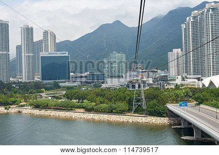 HONG KONG - MAY 11, 2012: view from Ngong Ping 360 cable car. The Ngong Ping 360 is a tourism project on Lantau Island in Hong Kong.