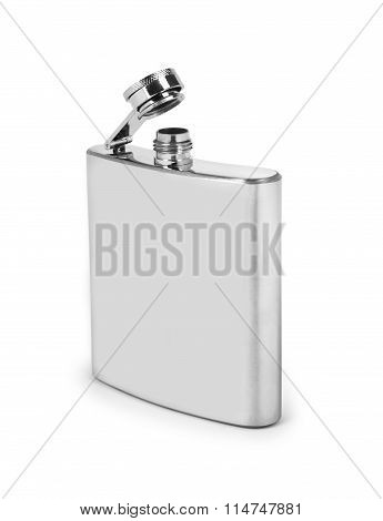 Stainless Hip Flask Isolated On A White Background