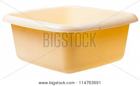 Old Yellow Plastic Rectangular Wash Basin Isolated