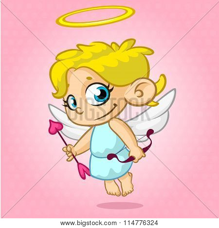 Funny cupid with bow and arrow. Illustration of a Valentine's Day. Vector