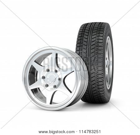 Car Wheel And Rims. Isolated On White Background