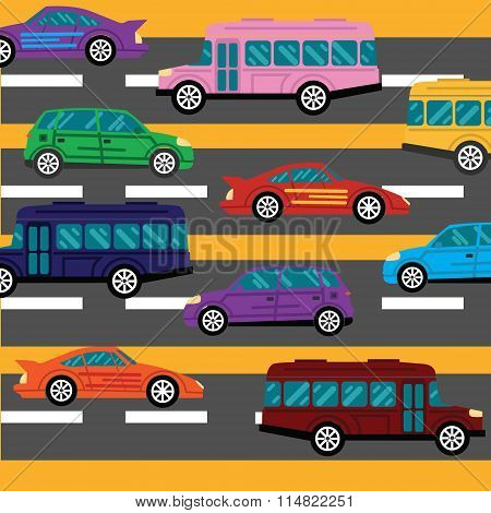 Road collapse and traffic jams background with lots of cars flat vector illustration