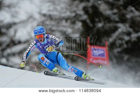CORTINA D'AMPEZZO, ITALY - JANUARY 24 2014:  During the FIS Alpine Ski World Cup Women's downhill race in Cortina d'Ampezzo, Italy.