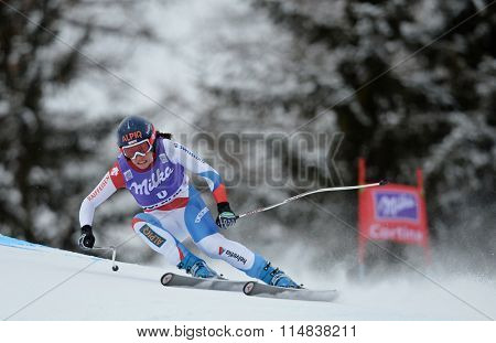 CORTINA D'AMPEZZO, ITALY - JANUARY 24 2014:  During the FIS Alpine Ski World Cup Women's downhill race in Cortina d'Ampezzo, Italy.