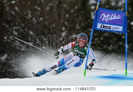 LIENZ, AUSTRIA - DECEMBER 28 2013:  During the FIS Alpine World Cup giant Slalom women's race in Lienz, Austria. 
