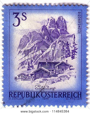 Austria - Circa 1974: A Stamp Printed In Austria From The "views" Issue Shows Bischofsmutze And Alpi