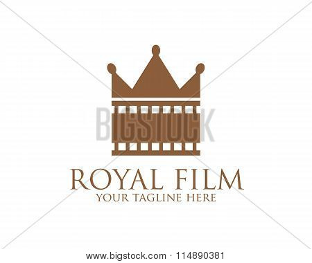 Royal Film Logo Design Vector. Film Strip And Crown Icon Vector.