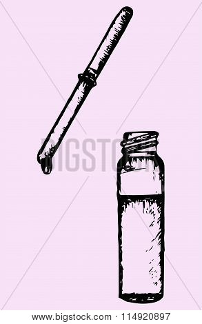 pipette with drop, bottle