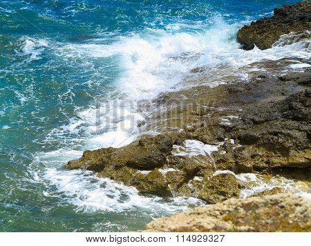 Clear Azure Sea Water Landskape And Rocks Near Crete Coast, Greece