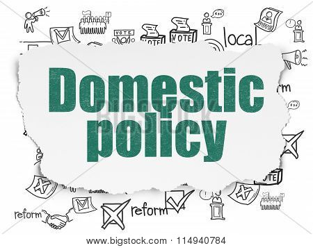 Politics concept: Domestic Policy on Torn Paper background