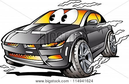 Vector Cartoon Illustration Of A Grey Sports Car Mascot Racing In Full Speed