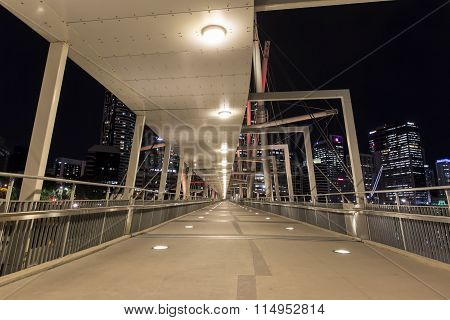 Kurilpa Bridge southside architecture, illuminated pedestrian walkway